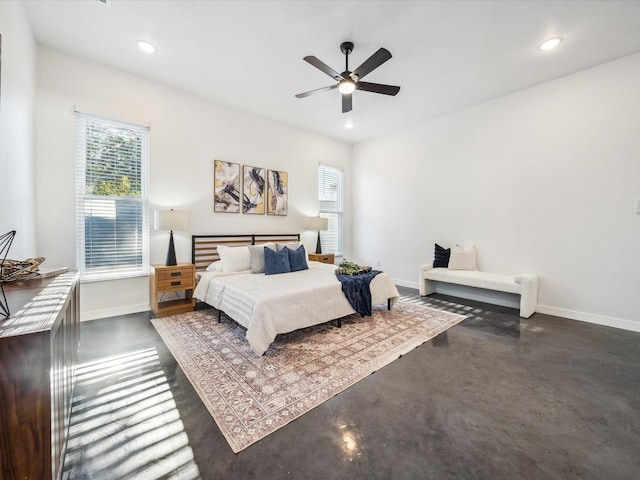 bedroom featuring ceiling fan