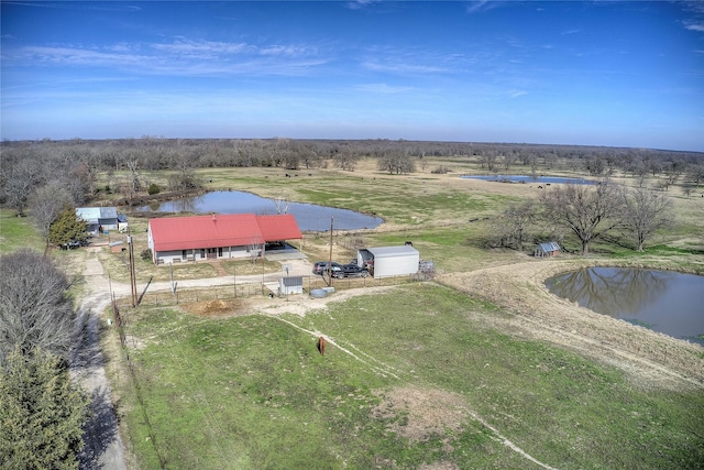 aerial view featuring a water view and a rural view