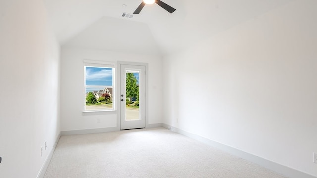 1804 Wittington Pl, Farmers Branch, TX 75234 - carpeted spare room with a ceiling fan, vaulted ceiling, and baseboards