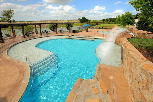 view of swimming pool with a patio