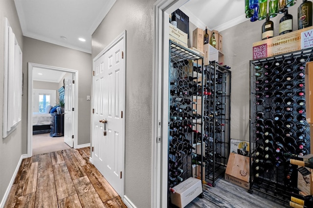 wine cellar with crown molding