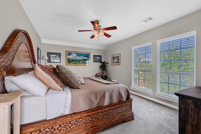 bedroom featuring carpet floors and ceiling fan