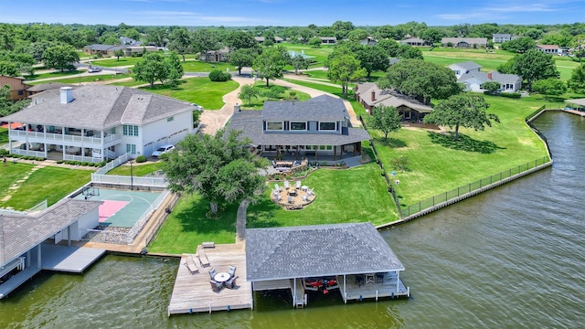 aerial view featuring a water view