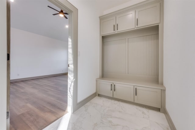 mudroom featuring ceiling fan