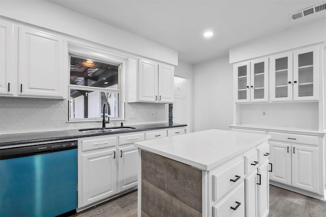 kitchen featuring sink, dishwasher, and white cabinets