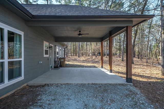 view of patio featuring ceiling fan