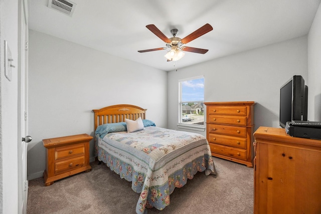 bedroom featuring ceiling fan and carpet floors