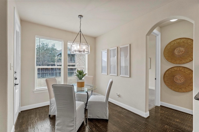 dining room featuring a notable chandelier and dark hardwood / wood-style flooring