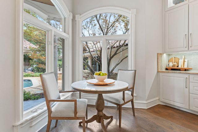 dining area featuring a wealth of natural light and dark hardwood / wood-style floors