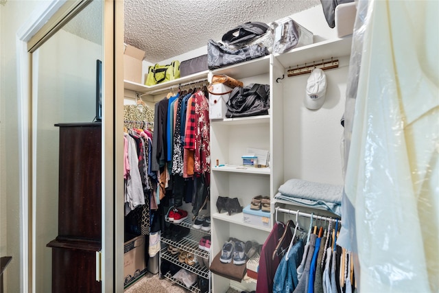 walk in closet with carpet