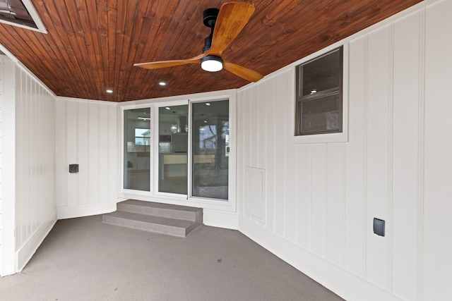 view of patio featuring ceiling fan