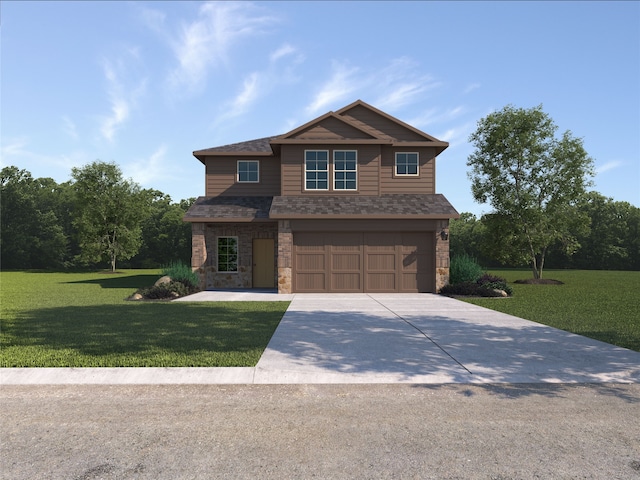 view of front of property with a garage and a front yard