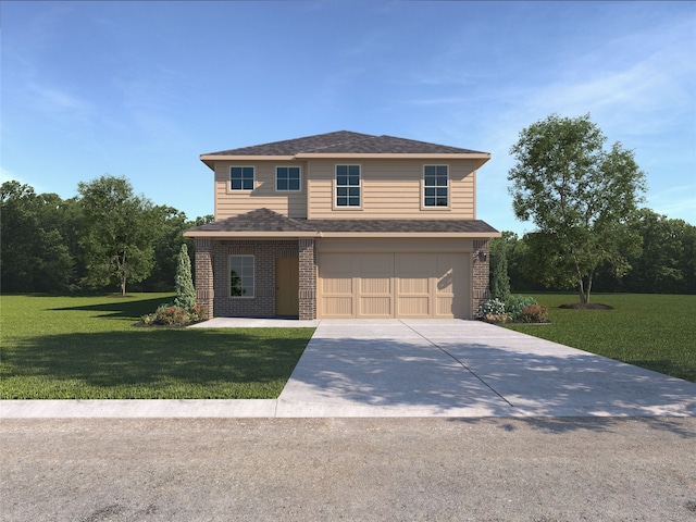 view of front property with a garage and a front lawn