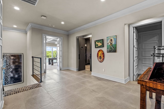 hallway with crown molding