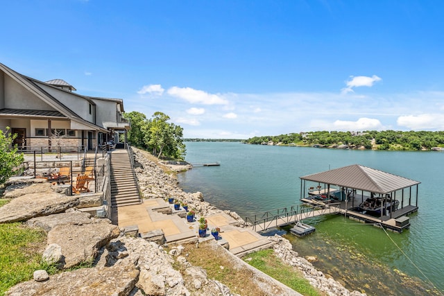 dock area featuring a water view