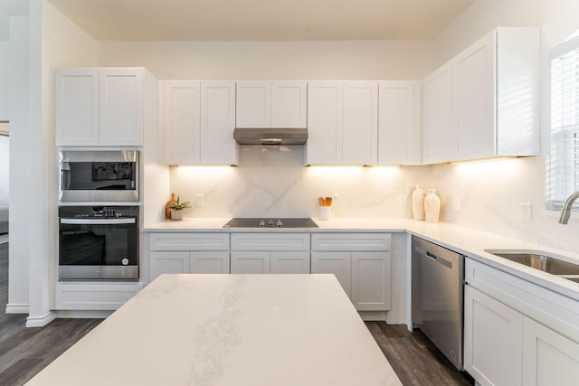 kitchen featuring dark wood-type flooring, sink, white cabinetry, and stainless steel appliances