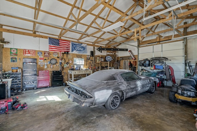 garage featuring a workshop area