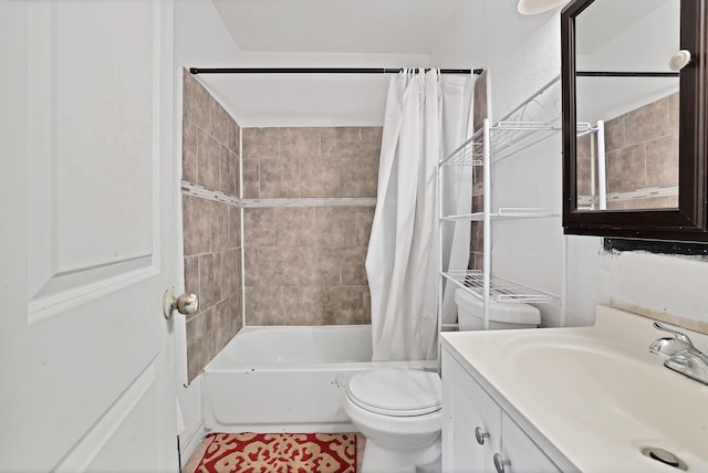 full bathroom with toilet, shower / tub combo, and vanity