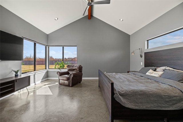 bedroom with vaulted ceiling with beams