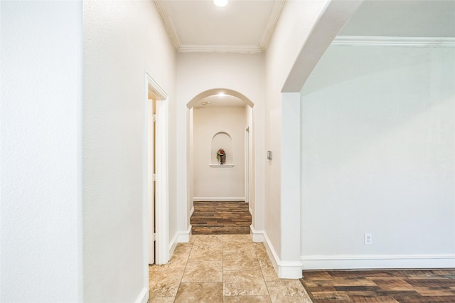 10545 Lago Vis, Quinlan, TX 75474 - hallway with arched walkways, ornamental molding, and baseboards
