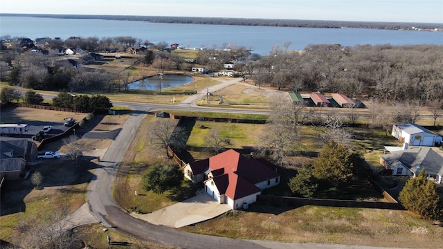 aerial view featuring a water view