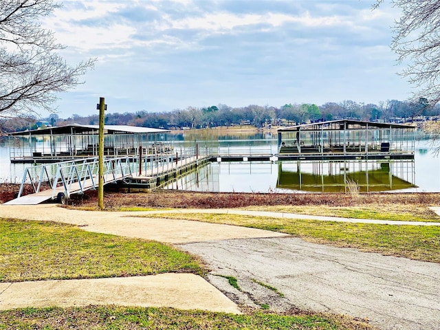 view of dock with a water view