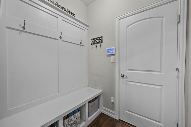 mudroom featuring dark wood-type flooring