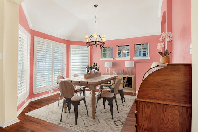 9435 Homestead Ln, Frisco, TX 75033 - dining room with a chandelier, ornamental molding, wood finished floors, and baseboards