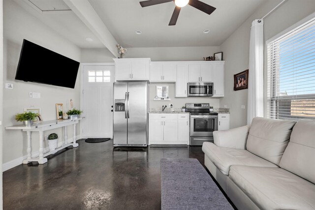 living room with ceiling fan