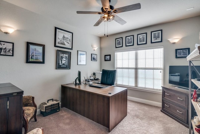 1625 Veneto Dr, Mclendon Chisholm, TX 75032 - home office with baseboards, a ceiling fan, and light colored carpet