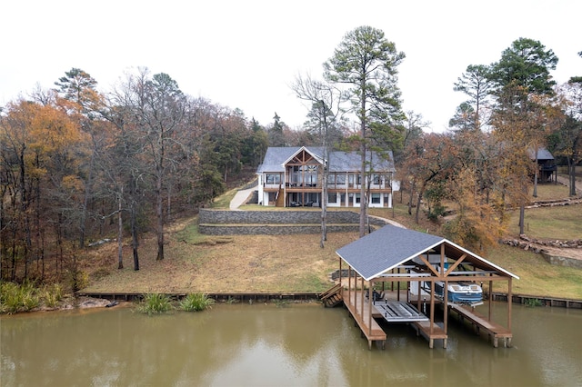 dock area with a water view