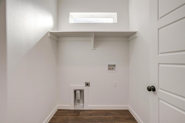 clothes washing area featuring hookup for an electric dryer, washer hookup, and dark hardwood / wood-style flooring