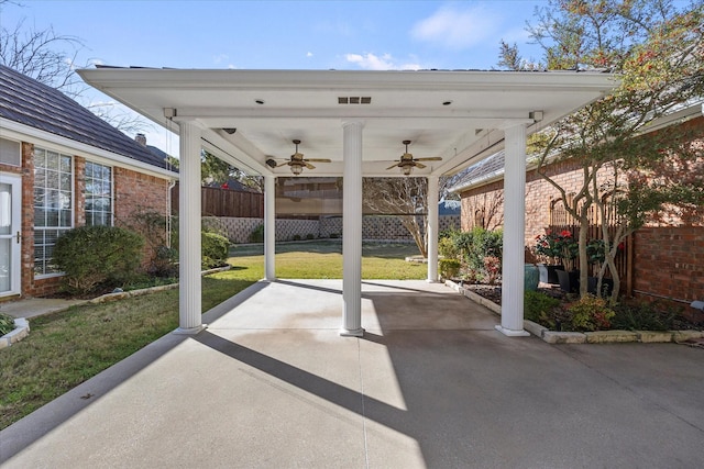 view of patio / terrace featuring ceiling fan