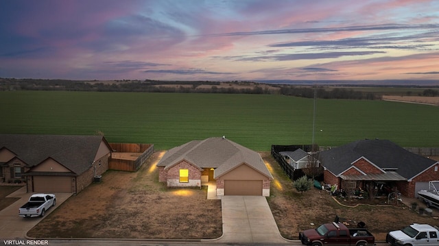 aerial view at dusk with a rural view