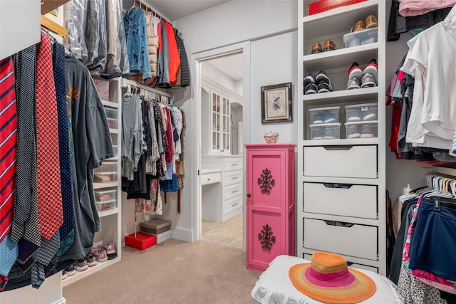 spacious closet with light colored carpet