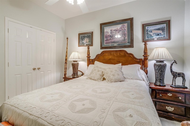 bedroom featuring a closet and ceiling fan