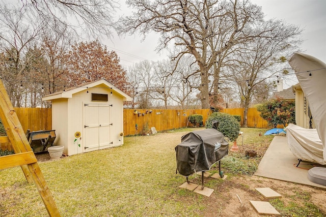 view of yard with a storage unit