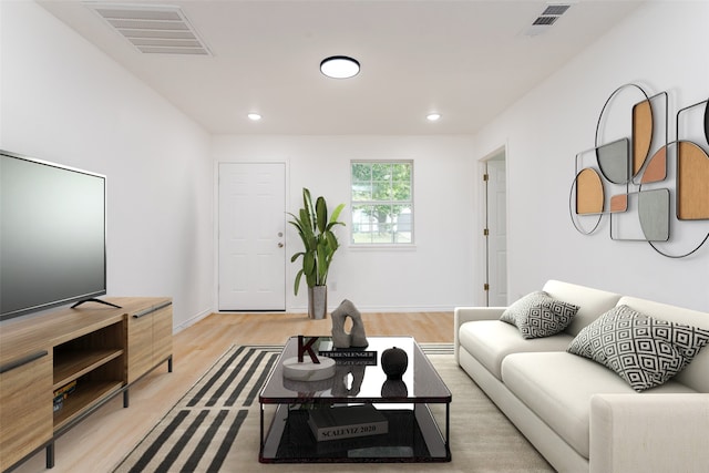 living room featuring light wood-type flooring