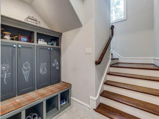 mudroom with lofted ceiling