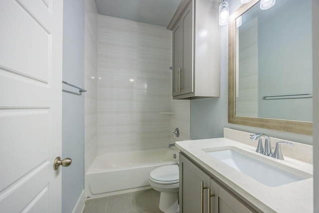 full bathroom with toilet, tile patterned flooring, vanity, and shower / bathing tub combination