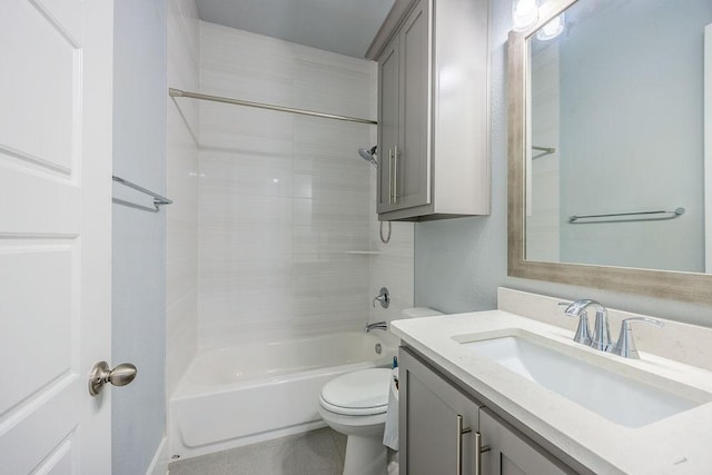 full bathroom featuring shower / bathing tub combination, vanity, and toilet