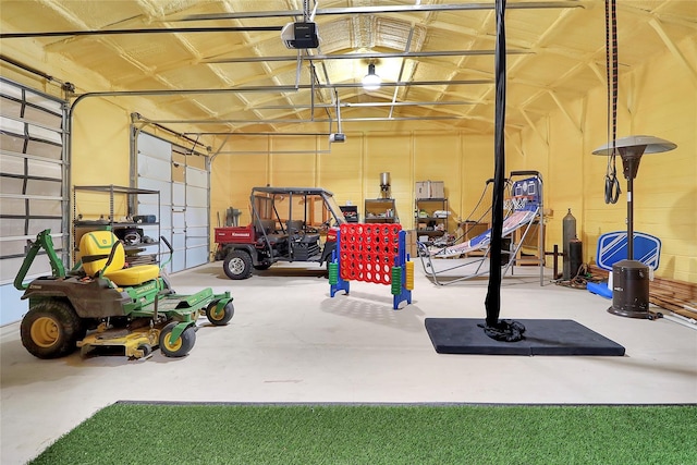 garage with a garage door opener