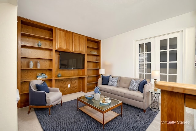 living room with carpet flooring