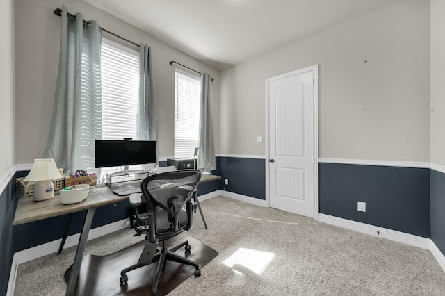 view of carpeted office space