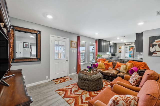 living room with light wood-type flooring