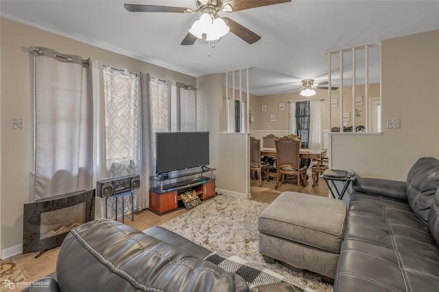 living room with ceiling fan