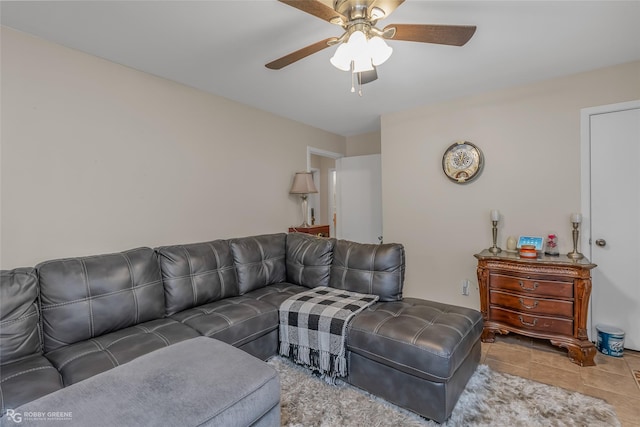 living room with ceiling fan