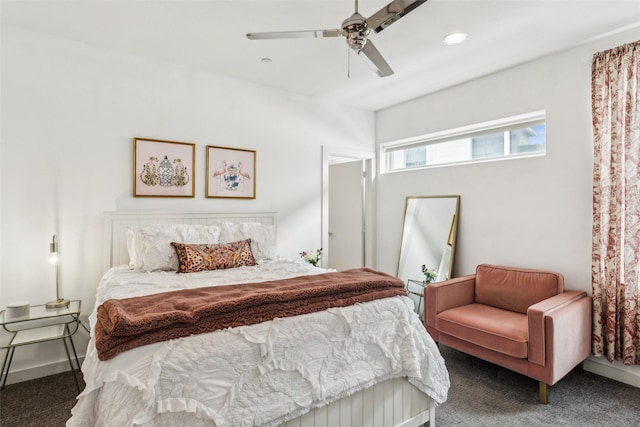 bedroom featuring carpet flooring and ceiling fan