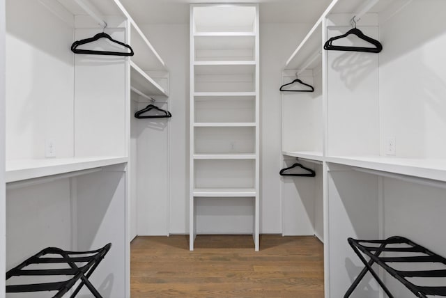 walk in closet featuring dark wood-type flooring