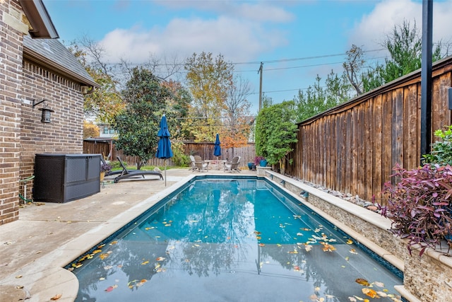 view of pool with central AC unit and a patio area